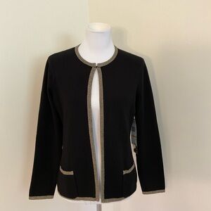 NWT Jones New York Collection Black Cardigan with Cream Trim